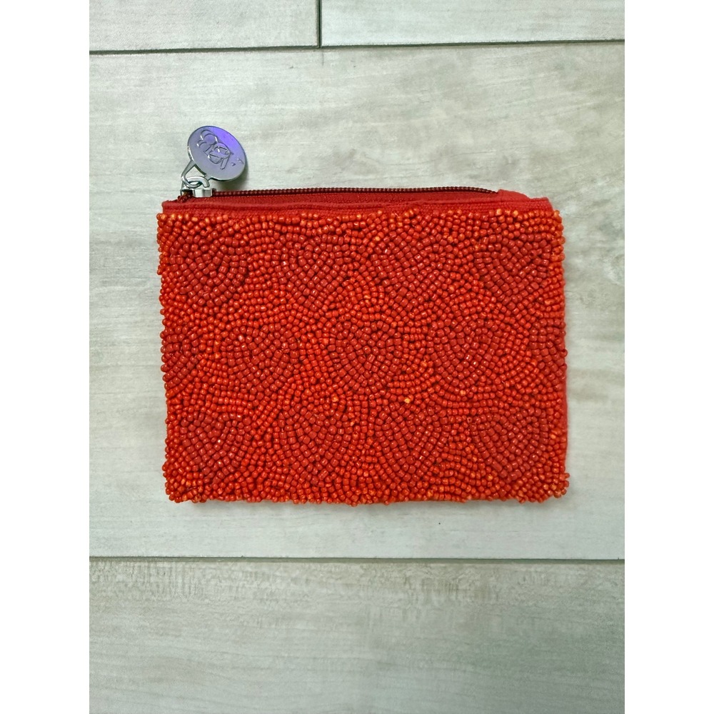 America and Beyond Red Beaded Heart Coin Purse Pouch